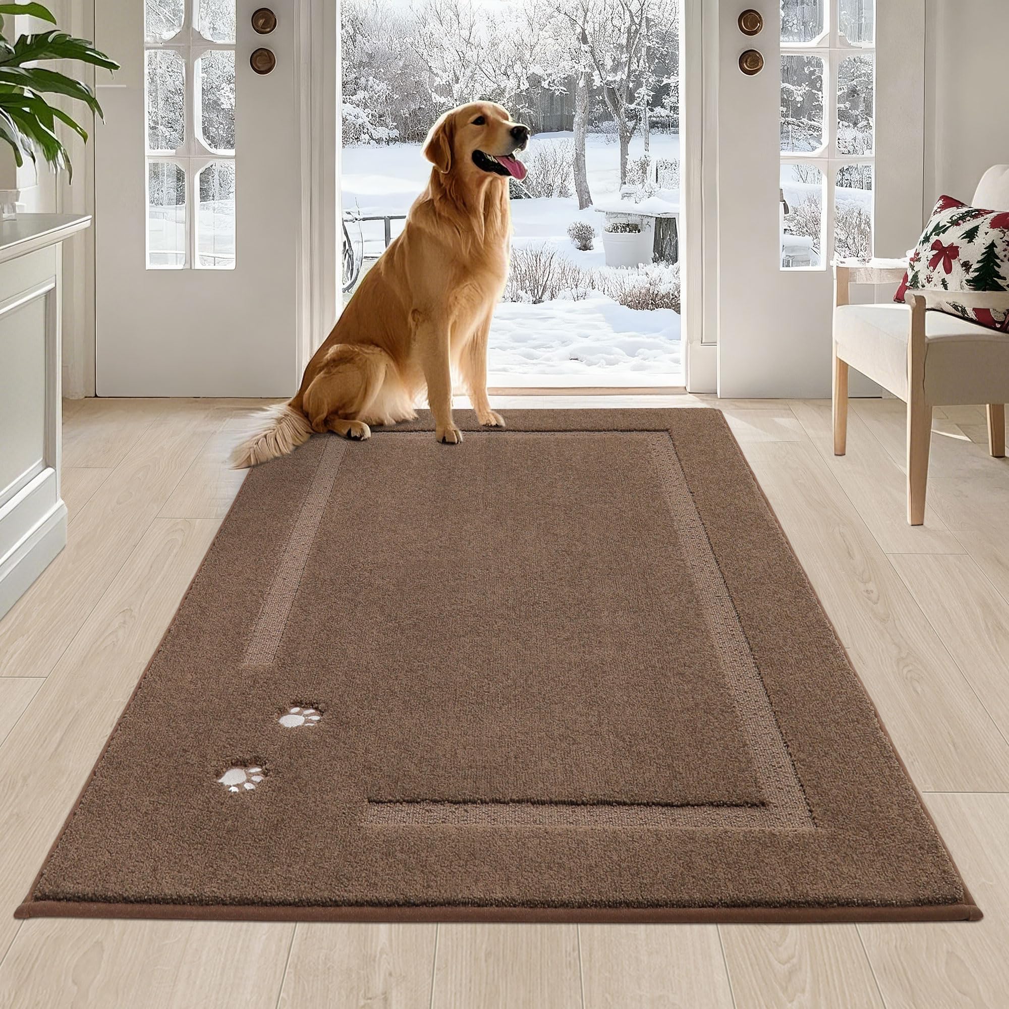 BEQHAUSE Dog Door Mat for Muddy Paws 32"x48" Dirt Trapper Absorbent Doormat Non Slip Entryway Rugs Washable Stain Resistant Welcome Floor Mat Soft Low-Profile for Front Back Door, Dark Grey