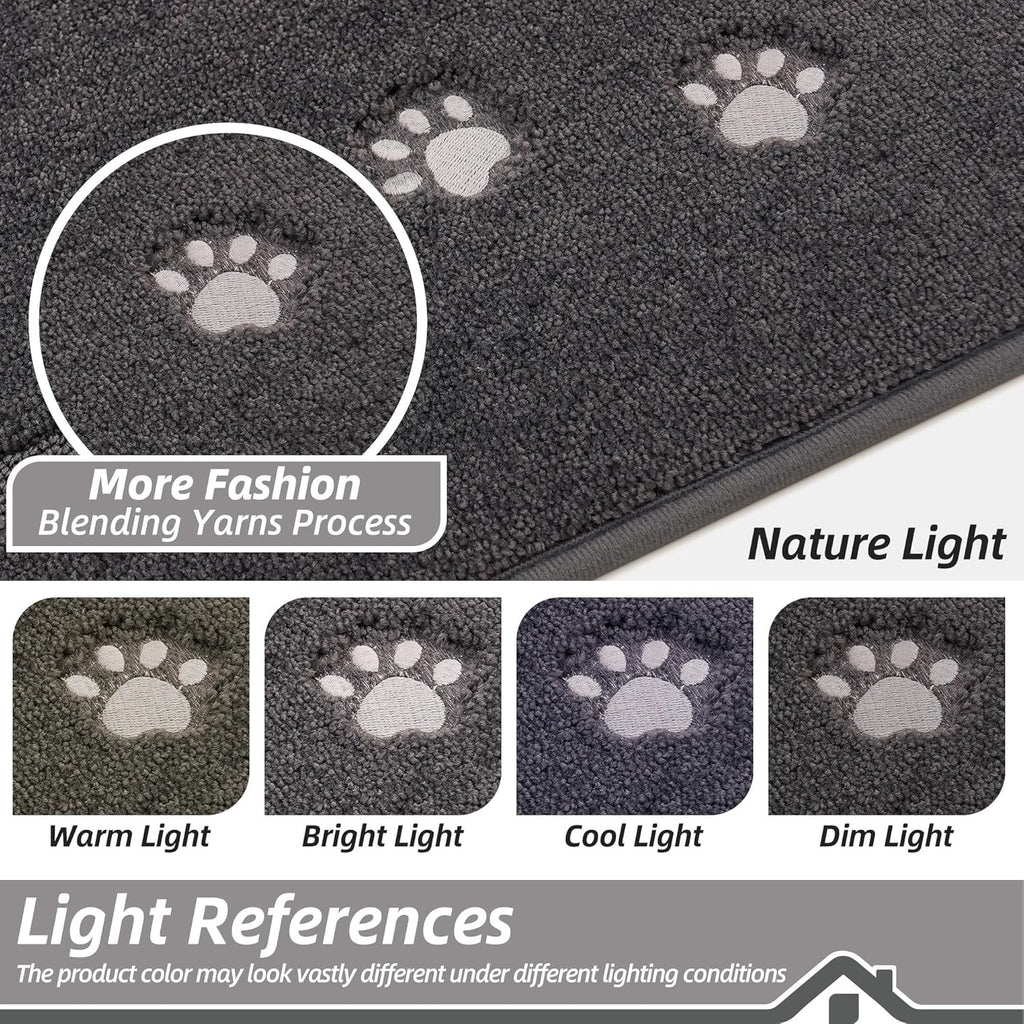 BEQHAUSE Dog Door Mat for Mud Paws Dirt Trapper Doormat Non-Slip Entryway Rugs Absorbent Welcome Mat Washable Indoor Floor Mat Low-Profile for Front Door, 20" x 32", Dark Grey