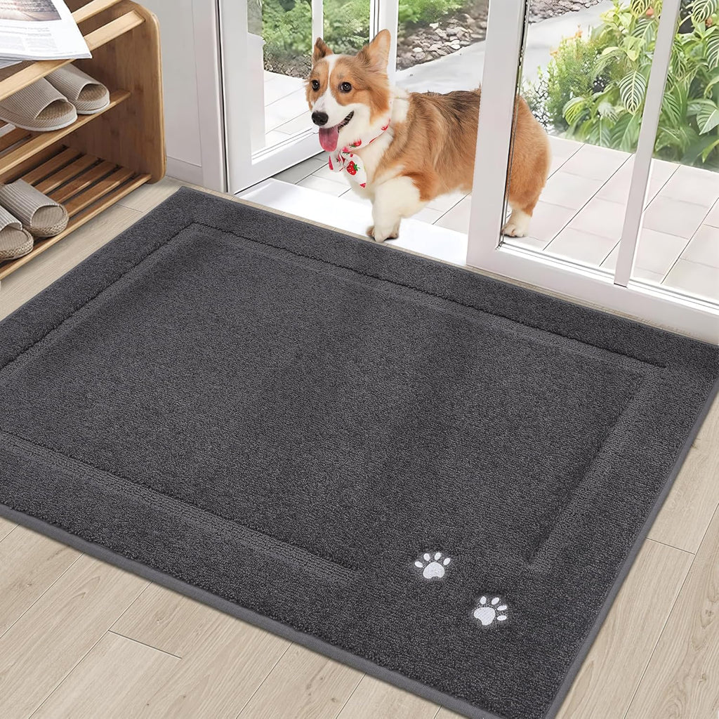 BEQHAUSE Dog Door Mat for Muddy Paws 32"x48" Dirt Trapper Absorbent Doormat Non Slip Entryway Rugs Washable Stain Resistant Welcome Floor Mat Soft Low-Profile for Front Back Door, Dark Grey