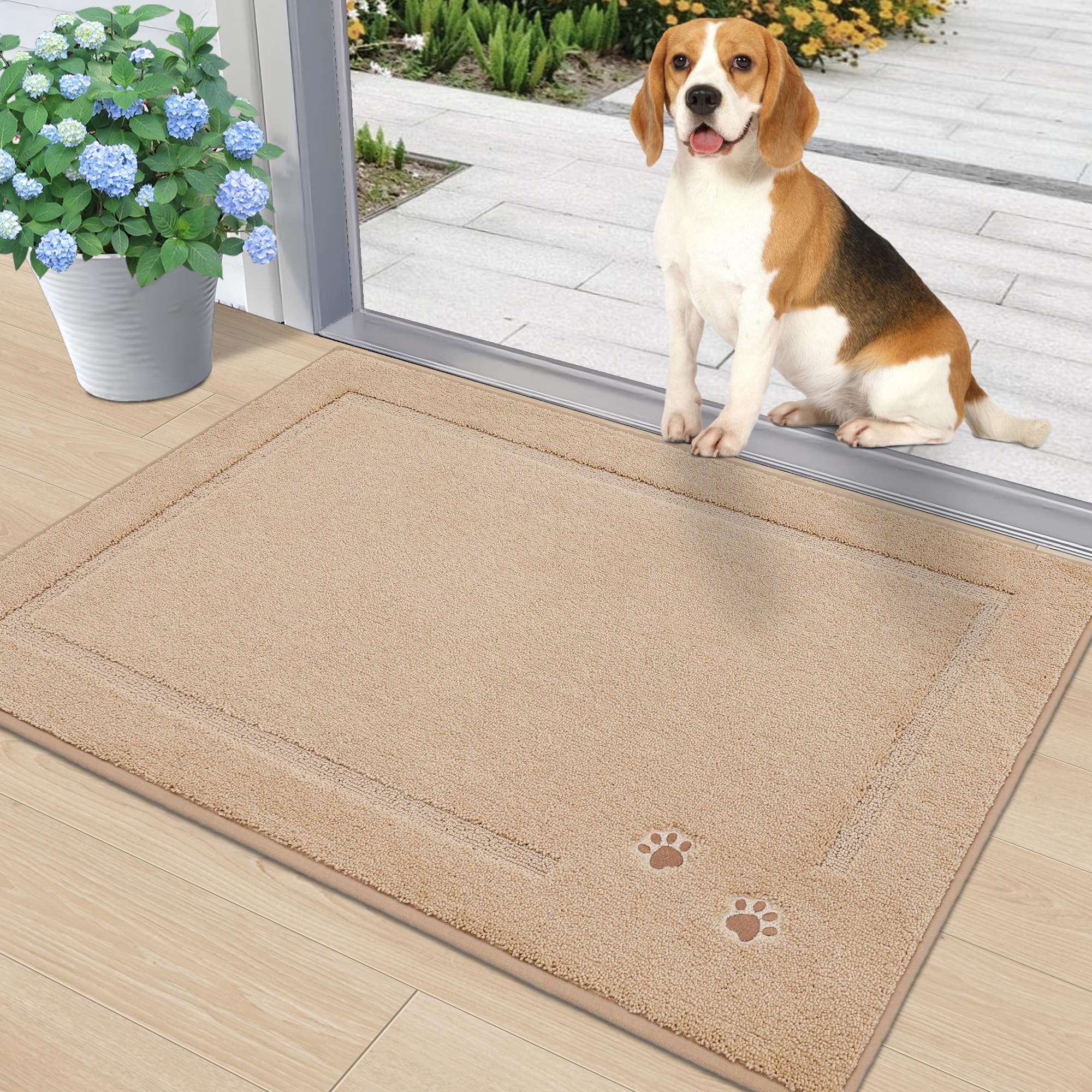 BEQHAUSE Dog Door Mat for Muddy Paws 32"x48" Dirt Trapper Absorbent Doormat Non Slip Entryway Rugs Washable Stain Resistant Welcome Floor Mat Soft Low-Profile for Front Back Door, Dark Grey