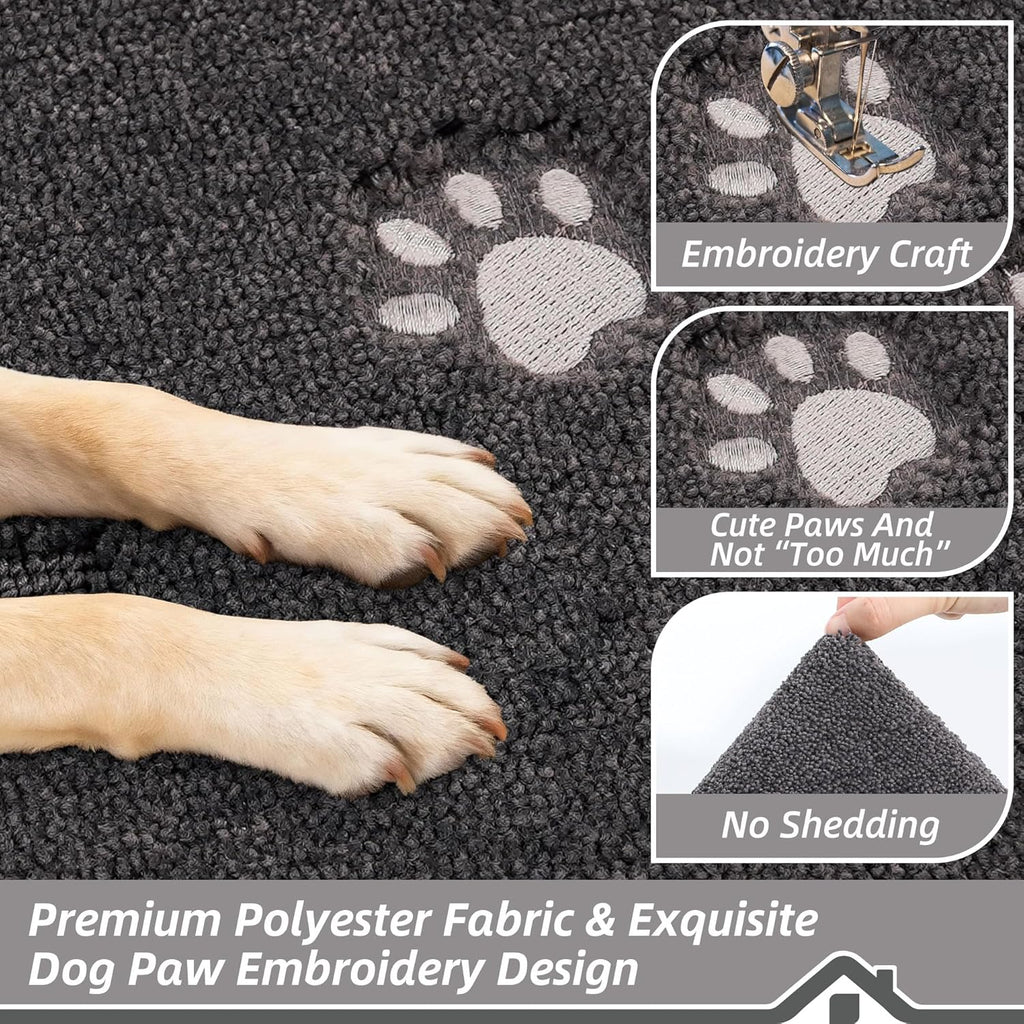 BEQHAUSE Dog Door Mat for Mud Paws Dirt Trapper Doormat Non-Slip Entryway Rugs Absorbent Welcome Mat Washable Indoor Floor Mat Low-Profile for Front Door, 20" x 32", Dark Grey