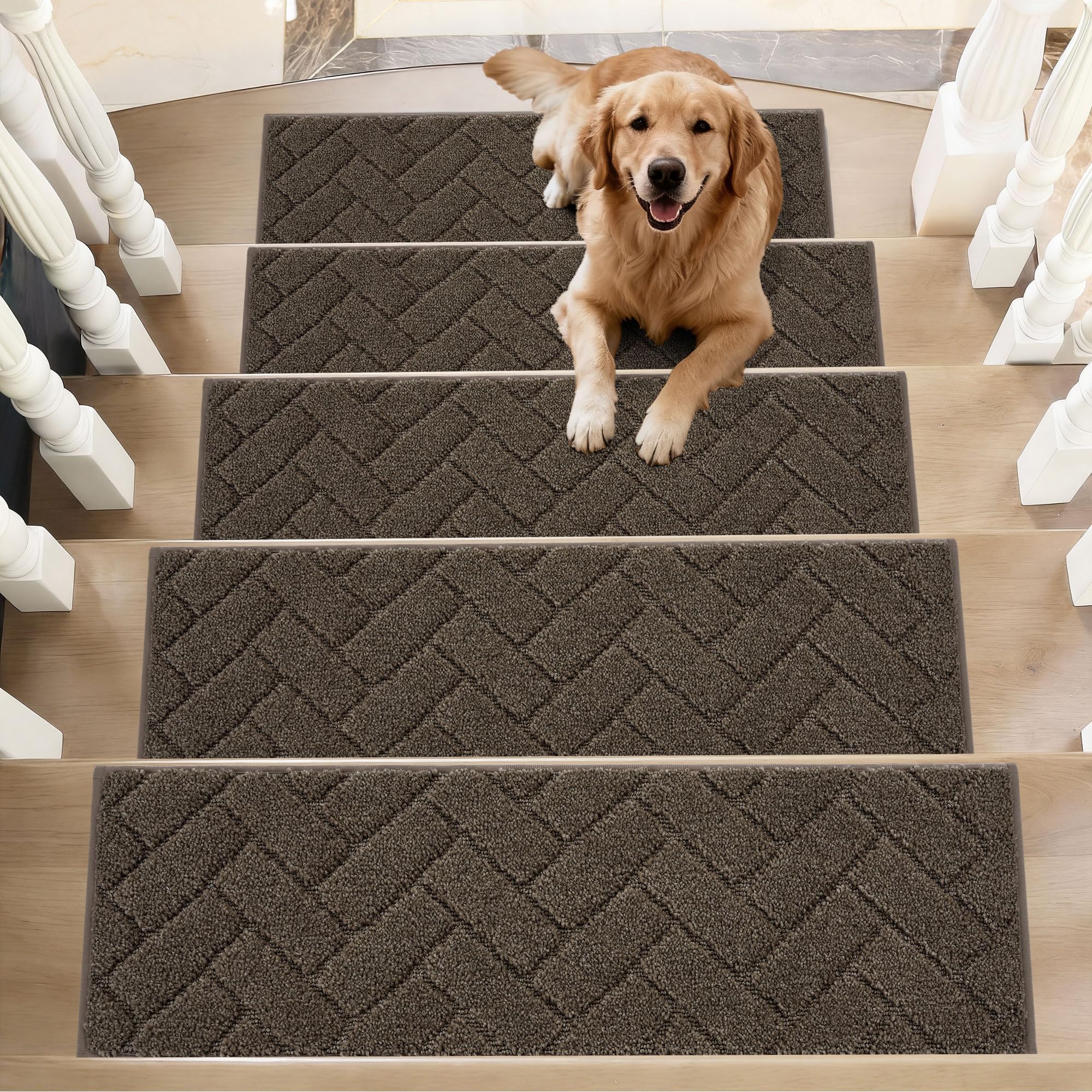 BEQHAUSE Stair Treads for Wooden Steps 28inX9in, Non Slip Carpet Stair Treads Indoor Stair Runners Machine Washable, Soft Stair Rugs Mat Surface Polyester TPE Backing, 15pcs, Charcoal