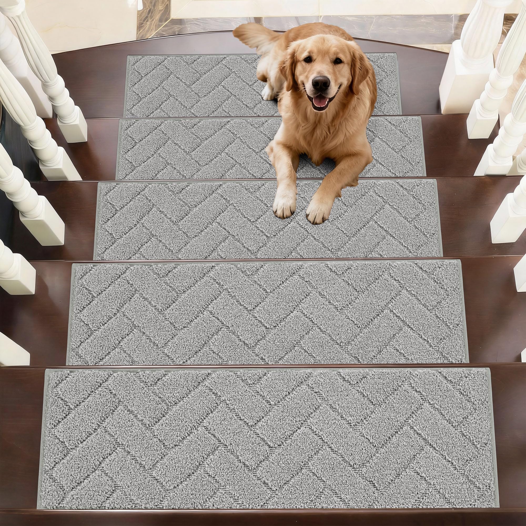 BEQHAUSE Stair Treads for Wooden Steps 28inX9in, Non Slip Carpet Stair Treads Indoor Stair Runners Machine Washable, Soft Stair Rugs Mat Surface Polyester TPE Backing, 15pcs, Charcoal