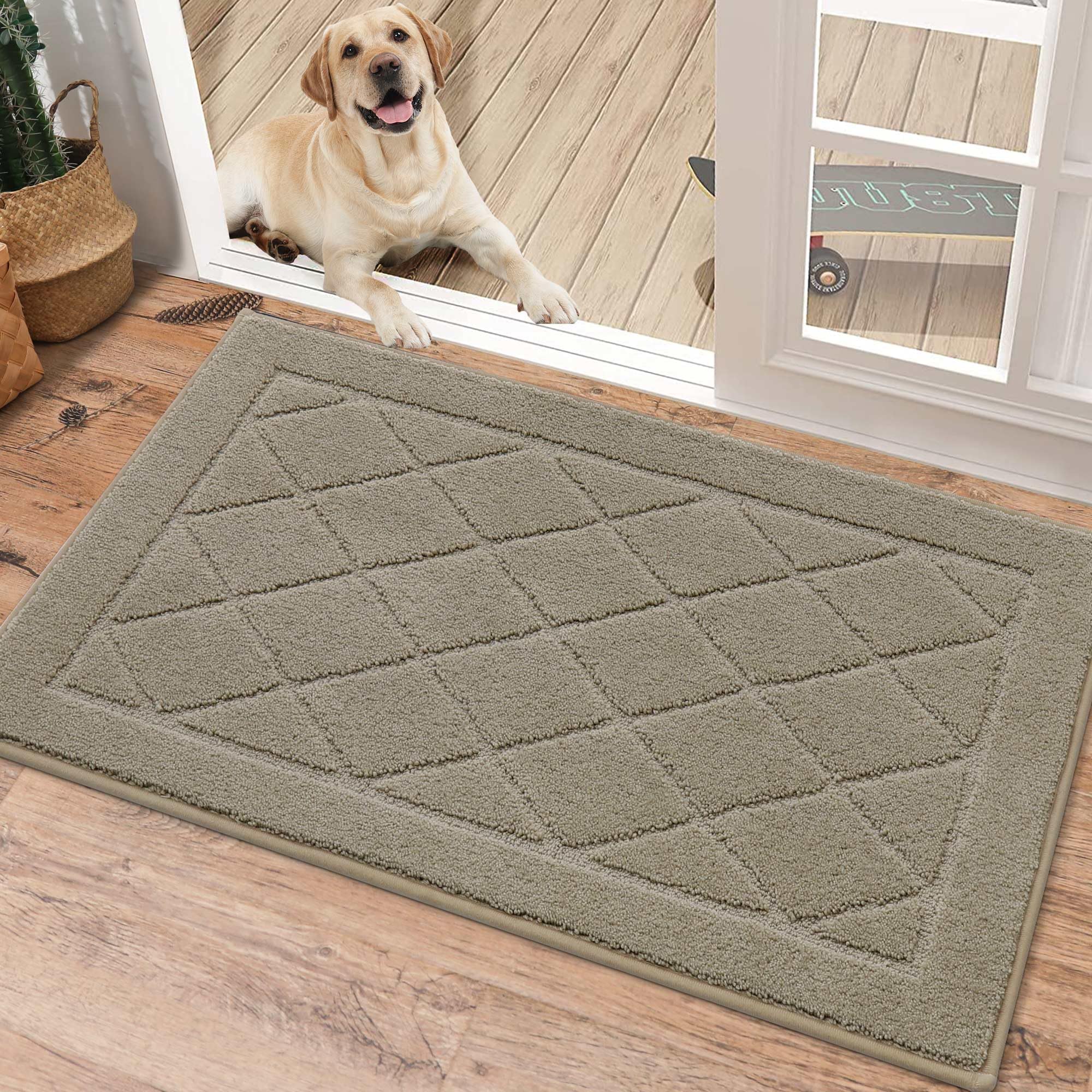 BEQHAUSE Dirt Trapper Door Mat 32" x 48", Doormat Non-Slip Entryway Rugs Washable, Dog Door Mat Stain Resistant and Absorbent Welcome Floor Mat for Front Back Door, Mud Wet Shoes & Paws, Dark Grey