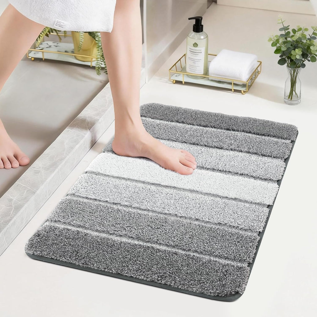 COSY HOMEER Bathroom Rugs 24"x17", Ultra Soft Absorbent Bath Mat with Non-Slip TPR Backing, Machine Washable Shaggy Rug for Bathroom Floor, Grey