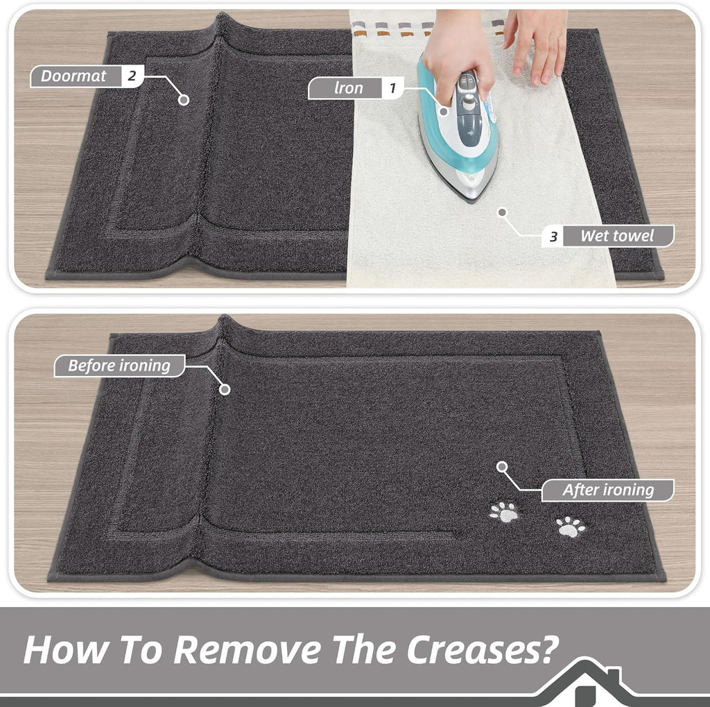 BEQHAUSE Dog Door Mat for Mud Paws Dirt Trapper Doormat Non-Slip Entryway Rugs Absorbent Welcome Mat Washable Indoor Floor Mat Low-Profile for Front Door, 20" x 32", Dark Grey