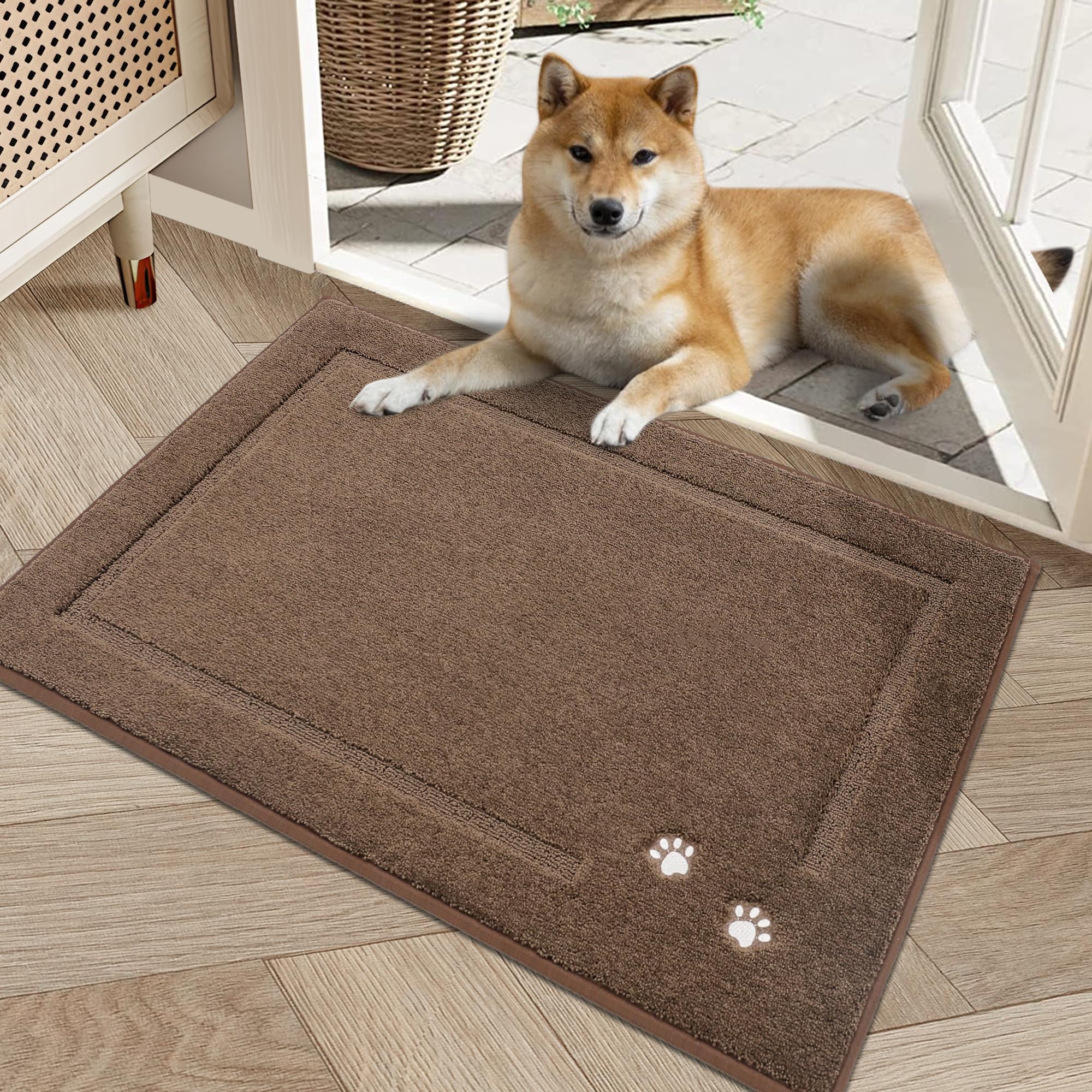 BEQHAUSE Dog Door Mat for Muddy Paws 32"x48" Dirt Trapper Absorbent Doormat Non Slip Entryway Rugs Washable Stain Resistant Welcome Floor Mat Soft Low-Profile for Front Back Door, Dark Grey