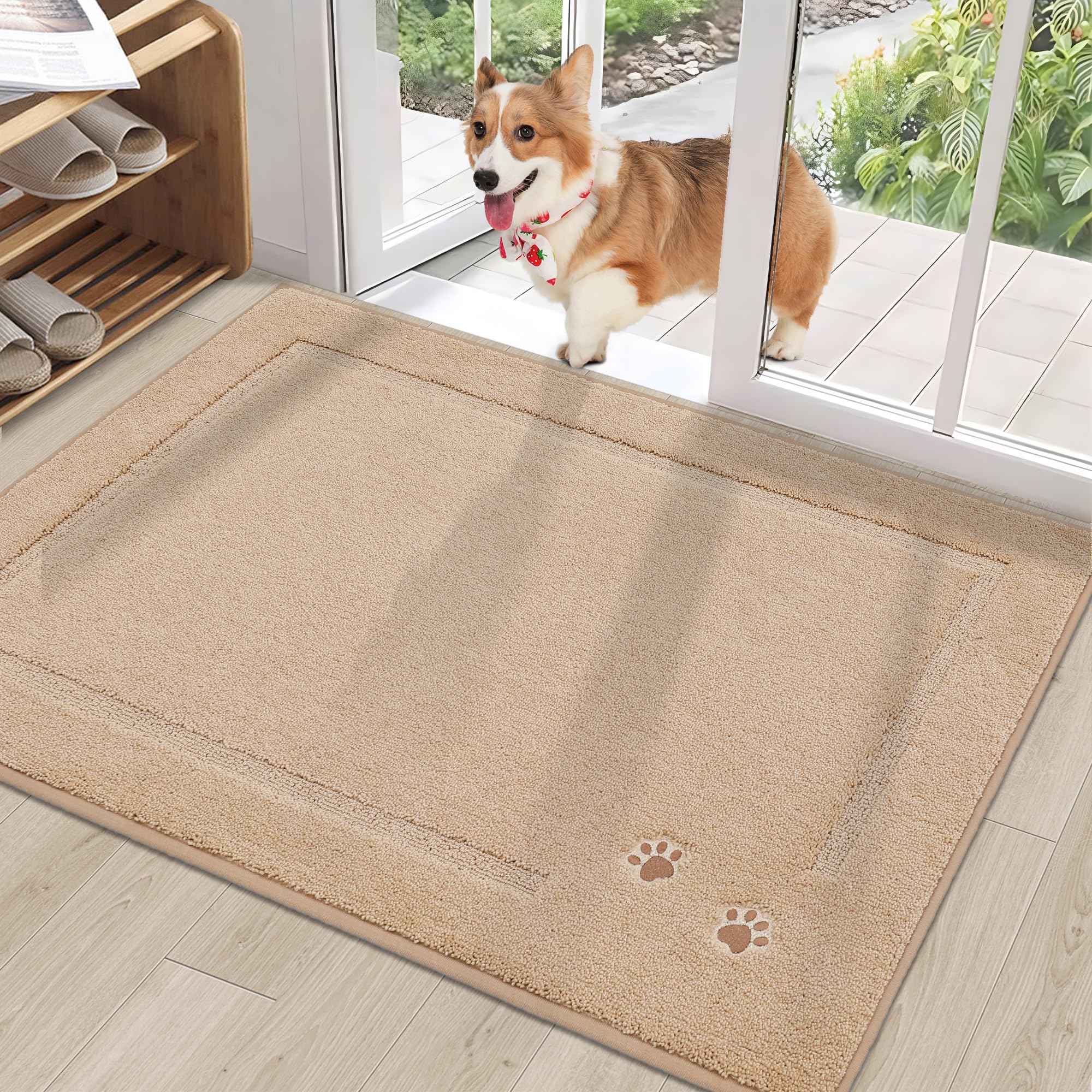 BEQHAUSE Dog Door Mat for Muddy Paws 32"x48" Dirt Trapper Absorbent Doormat Non Slip Entryway Rugs Washable Stain Resistant Welcome Floor Mat Soft Low-Profile for Front Back Door, Dark Grey