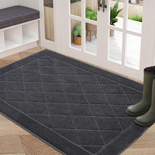 BEQHAUSE Dirt Trapper Door Mat 32" x 48", Doormat Non-Slip Entryway Rugs Washable, Dog Door Mat Stain Resistant and Absorbent Welcome Floor Mat for Front Back Door, Mud Wet Shoes & Paws, Dark Grey
