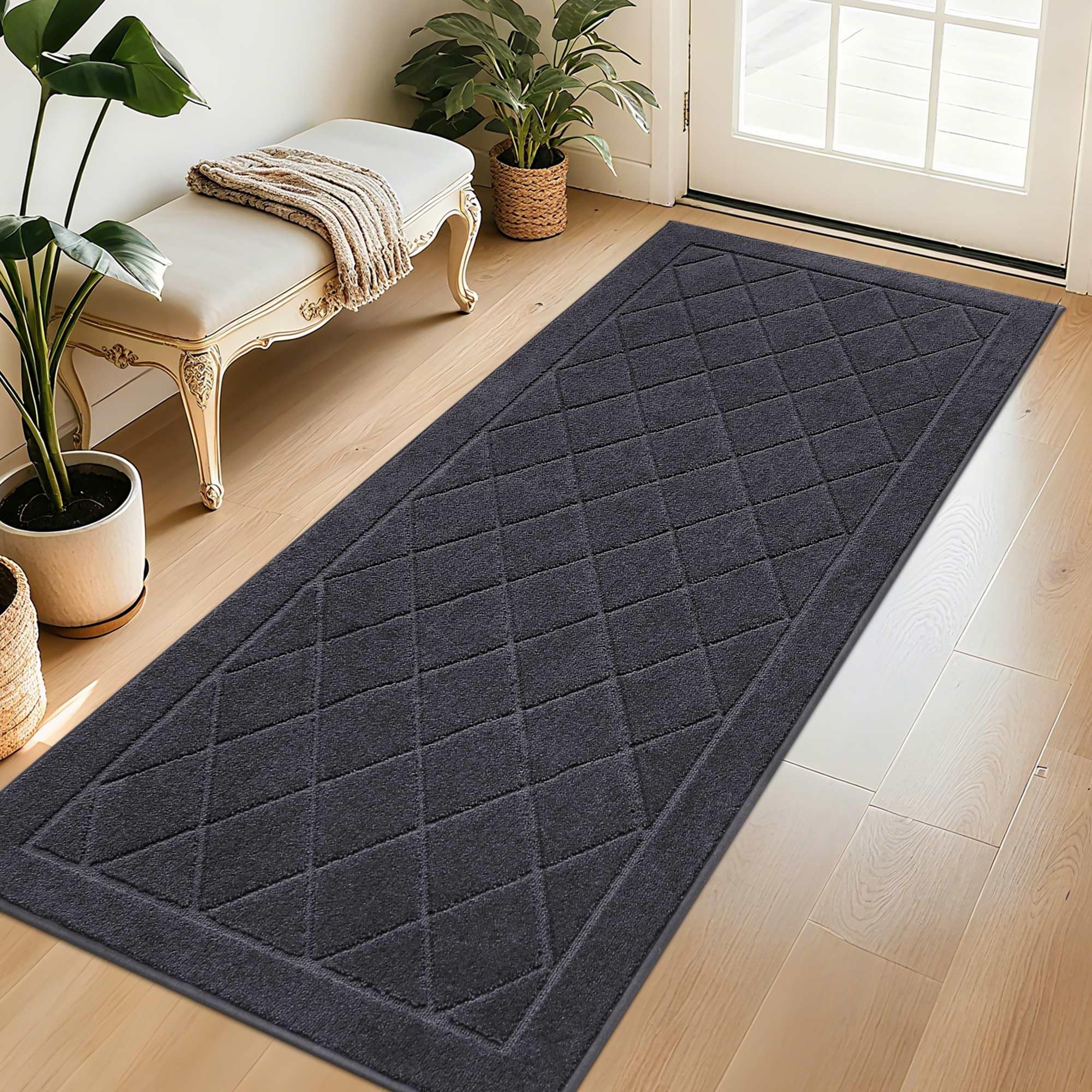 BEQHAUSE Dirt Trapper Door Mat 32" x 48", Doormat Non-Slip Entryway Rugs Washable, Dog Door Mat Stain Resistant and Absorbent Welcome Floor Mat for Front Back Door, Mud Wet Shoes & Paws, Dark Grey