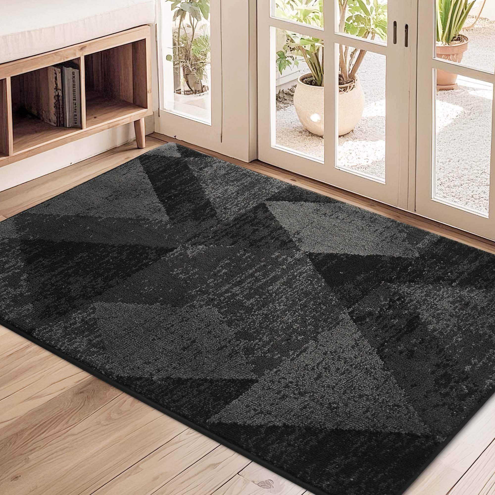 COSY HOMEER Entryway Rugs Doormat 20"x32", Non-Slip Absorbent Polyester, Washable Rugs for Front Door, Dirty Paws & High Traffic Areas, Dark Gray