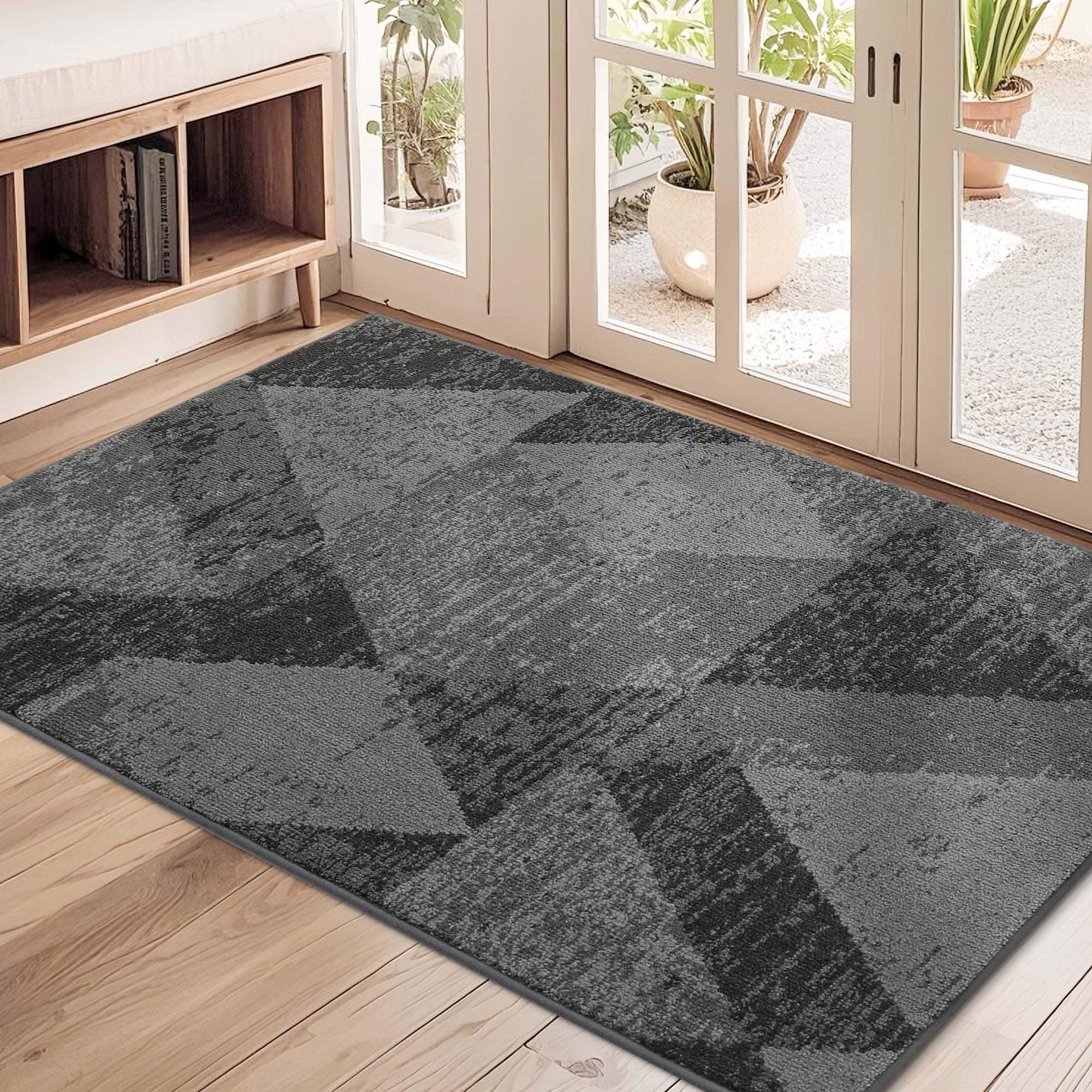 COSY HOMEER Entryway Rugs Doormat 20"x32", Non-Slip Absorbent Polyester, Washable Rugs for Front Door, Dirty Paws & High Traffic Areas, Dark Gray