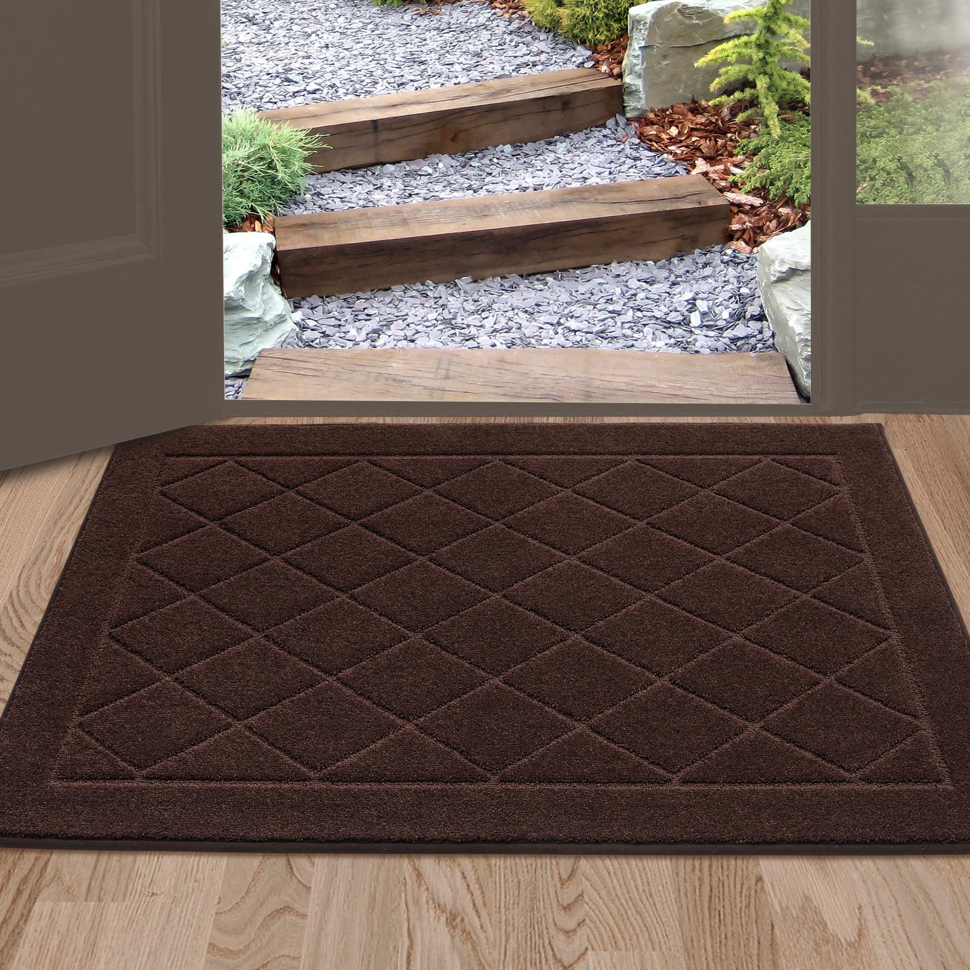 BEQHAUSE Dirt Trapper Door Mat 32" x 48", Doormat Non-Slip Entryway Rugs Washable, Dog Door Mat Stain Resistant and Absorbent Welcome Floor Mat for Front Back Door, Mud Wet Shoes & Paws, Dark Grey