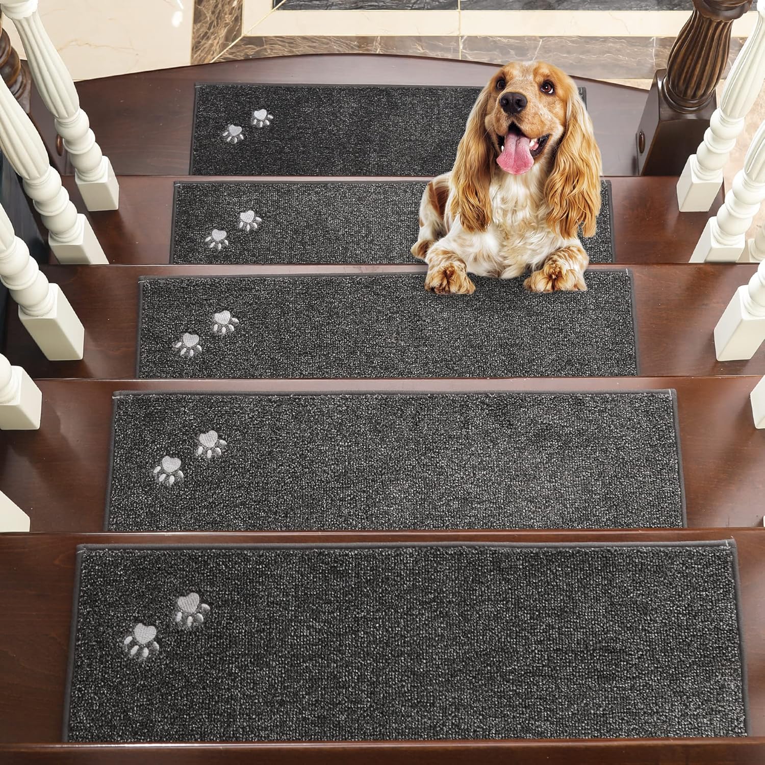 BEQHAUSE Stair Treads for Wooden Steps 28inX9in, Non Slip Carpet Stair Treads Indoor Stair Runners Machine Washable, Soft Stair Rugs Mat Surface Polyester TPE Backing, 15pcs, Charcoal