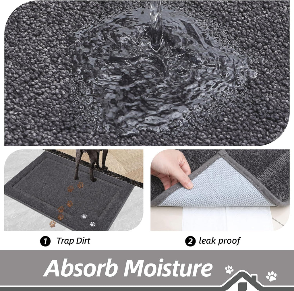 BEQHAUSE Dog Door Mat for Muddy Paws 32"x48" Dirt Trapper Absorbent Doormat Non Slip Entryway Rugs Washable Stain Resistant Welcome Floor Mat Soft Low-Profile for Front Back Door, Dark Grey