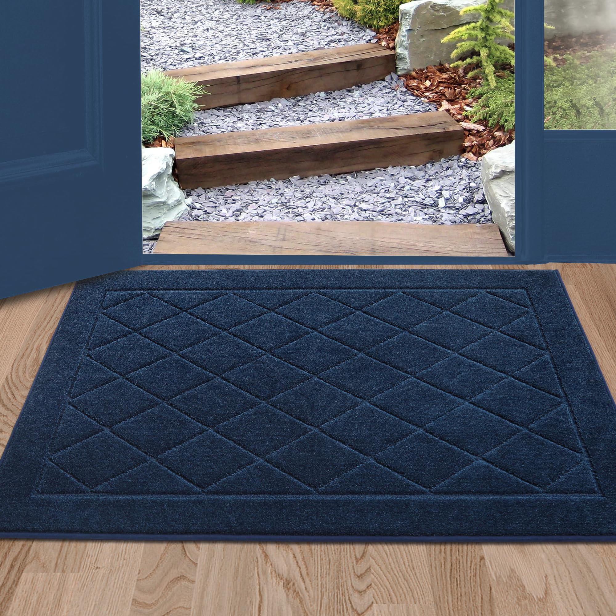 BEQHAUSE Dirt Trapper Door Mat 32" x 48", Doormat Non-Slip Entryway Rugs Washable, Dog Door Mat Stain Resistant and Absorbent Welcome Floor Mat for Front Back Door, Mud Wet Shoes & Paws, Dark Grey