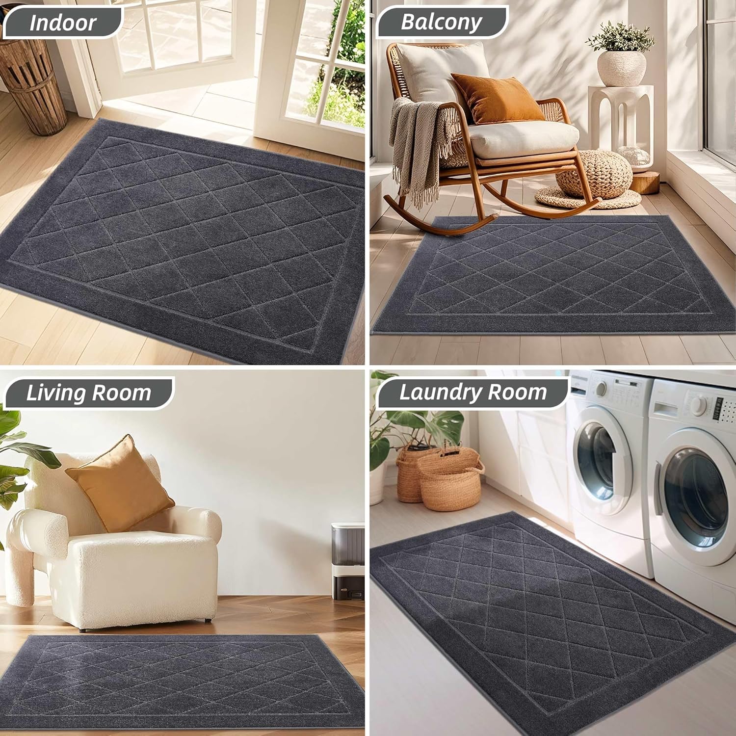 BEQHAUSE Dirt Trapper Door Mat 32" x 48", Doormat Non-Slip Entryway Rugs Washable, Dog Door Mat Stain Resistant and Absorbent Welcome Floor Mat for Front Back Door, Mud Wet Shoes & Paws, Dark Grey