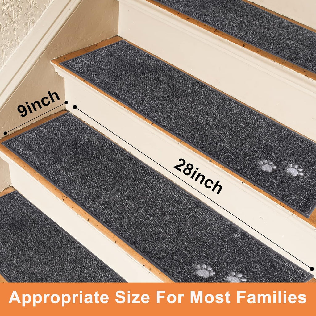 BEQHAUSE Stair Treads for Wooden Steps 28inX9in, Non Slip Carpet Stair Treads Indoor Stair Runners Machine Washable, Soft Stair Rugs Mat Surface Polyester TPE Backing, 15pcs, Charcoal
