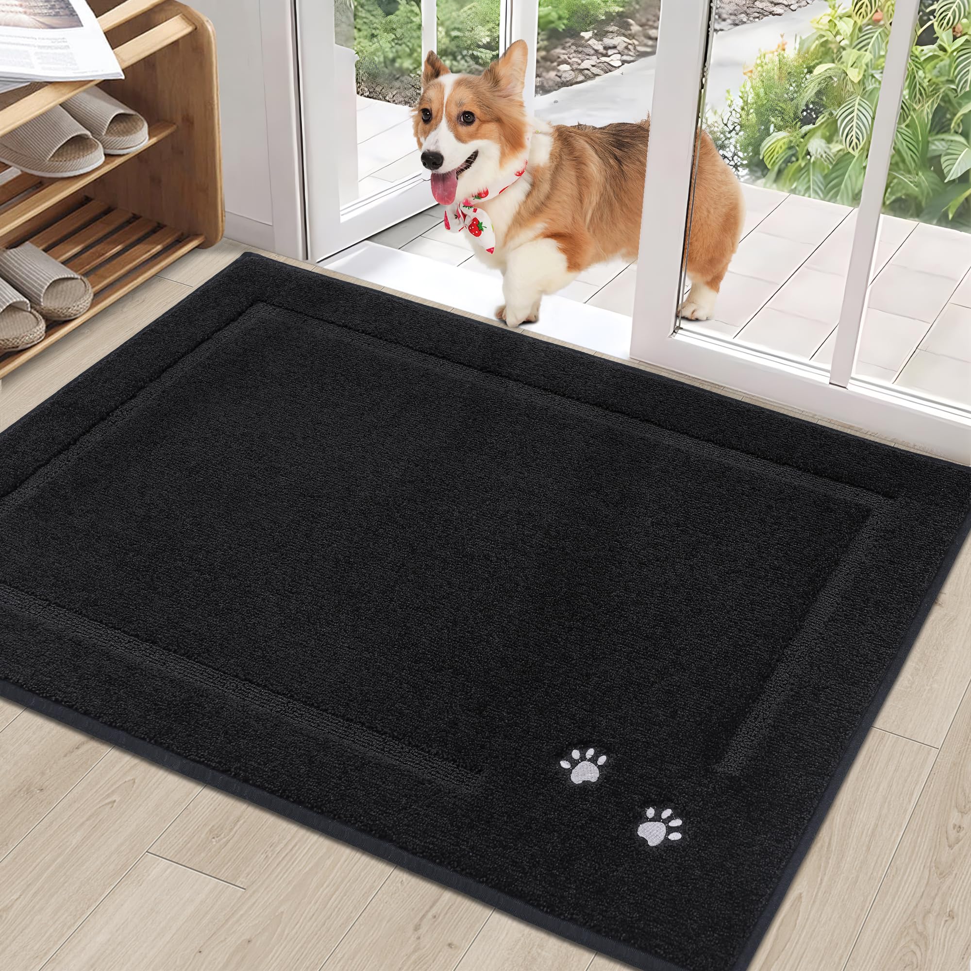 BEQHAUSE Dog Door Mat for Muddy Paws 32"x48" Dirt Trapper Absorbent Doormat Non Slip Entryway Rugs Washable Stain Resistant Welcome Floor Mat Soft Low-Profile for Front Back Door, Dark Grey