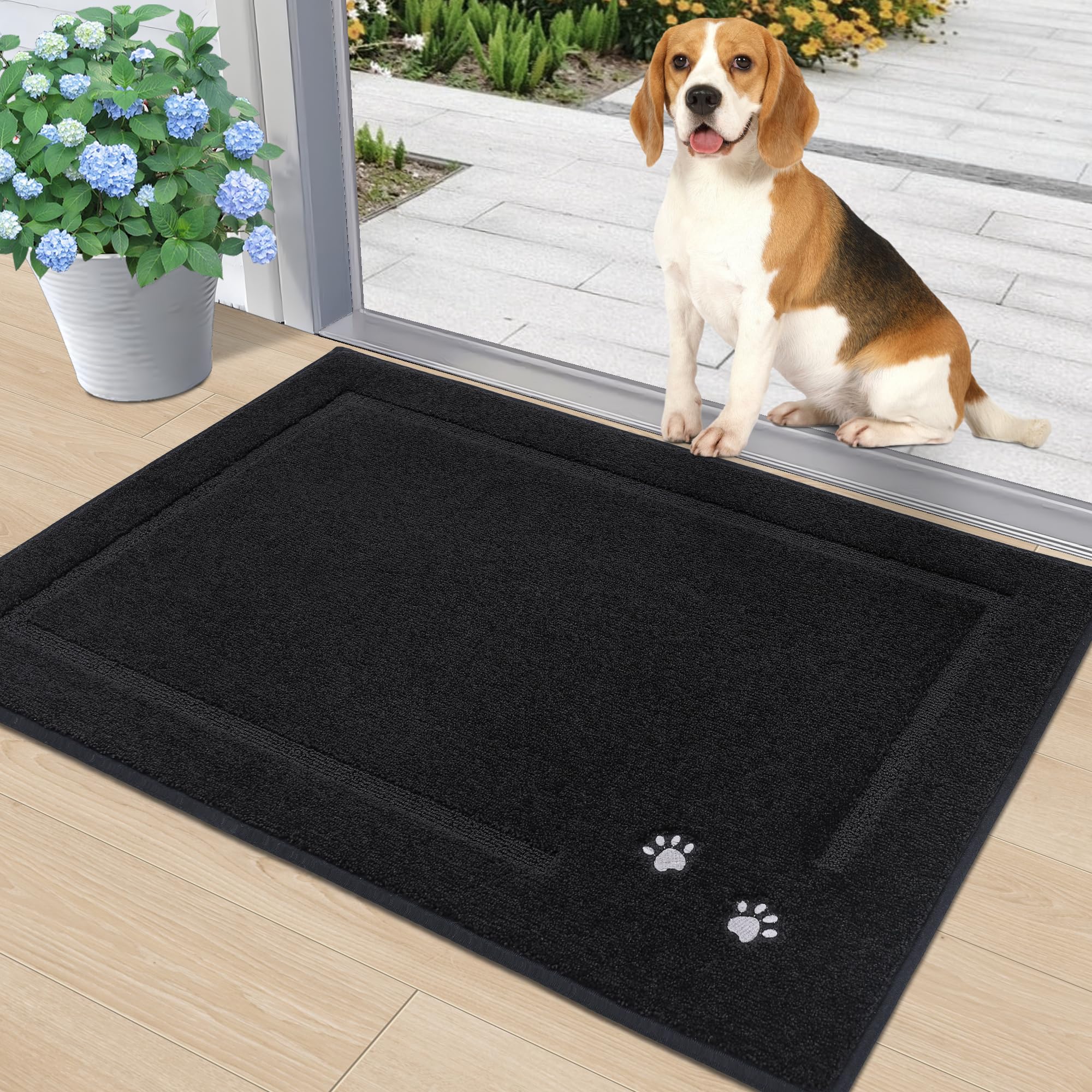 BEQHAUSE Dog Door Mat for Muddy Paws 32"x48" Dirt Trapper Absorbent Doormat Non Slip Entryway Rugs Washable Stain Resistant Welcome Floor Mat Soft Low-Profile for Front Back Door, Dark Grey