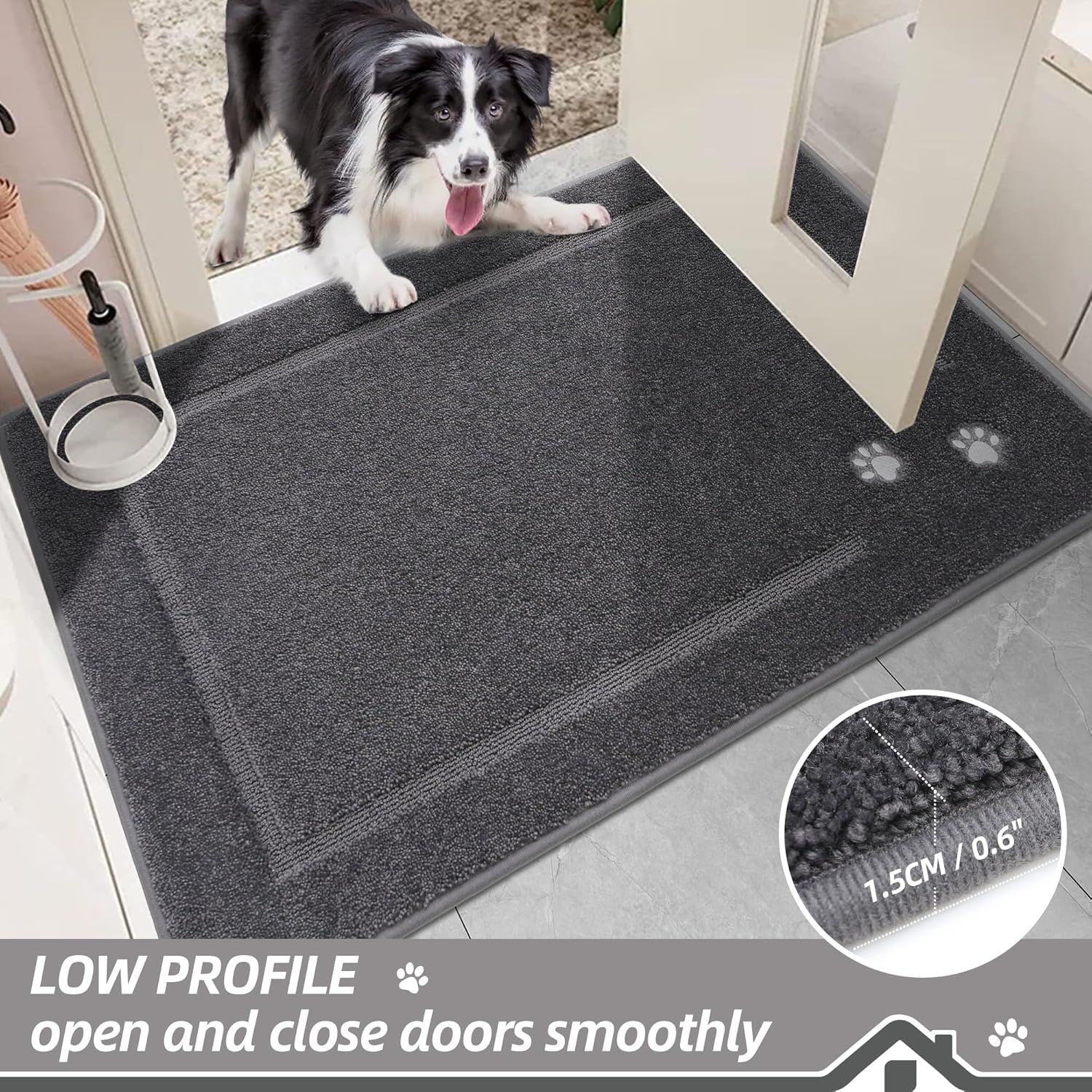 BEQHAUSE Dog Door Mat for Muddy Paws 32"x48" Dirt Trapper Absorbent Doormat Non Slip Entryway Rugs Washable Stain Resistant Welcome Floor Mat Soft Low-Profile for Front Back Door, Dark Grey