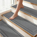 Non-Slip Stair Treads for Wooden Steps Indoor, 4 Pack 8" X 30" Edging Stair Rugs with TPE Backing, Carpet Stair Treads for Kids Elders & Pets, 100% Polyester Soft Stair Runners, Brown