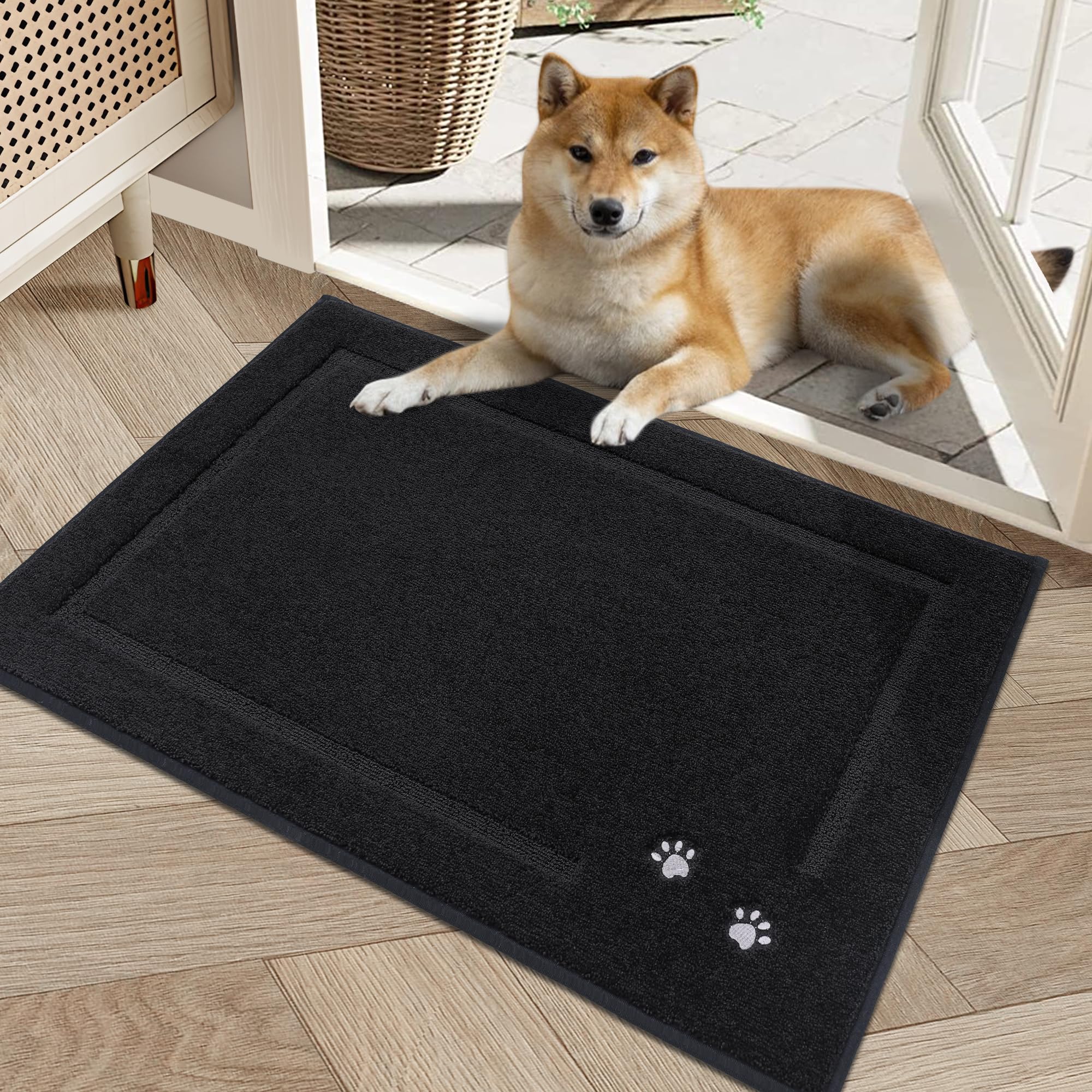 BEQHAUSE Dog Door Mat for Muddy Paws 32"x48" Dirt Trapper Absorbent Doormat Non Slip Entryway Rugs Washable Stain Resistant Welcome Floor Mat Soft Low-Profile for Front Back Door, Dark Grey