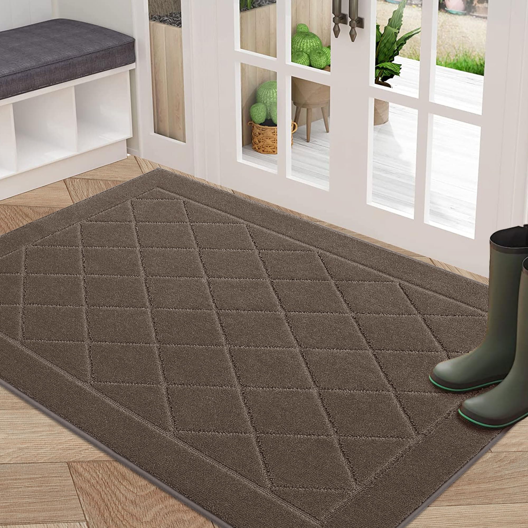 BEQHAUSE Dirt Trapper Door Mat 32" x 48", Doormat Non-Slip Entryway Rugs Washable, Dog Door Mat Stain Resistant and Absorbent Welcome Floor Mat for Front Back Door, Mud Wet Shoes & Paws, Dark Grey